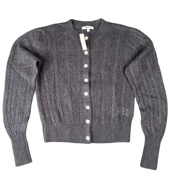 Madewell Pointelle Stitch Cardigan Women Size M Black Alpaca Blend NW803 New - Picture 6 of 10